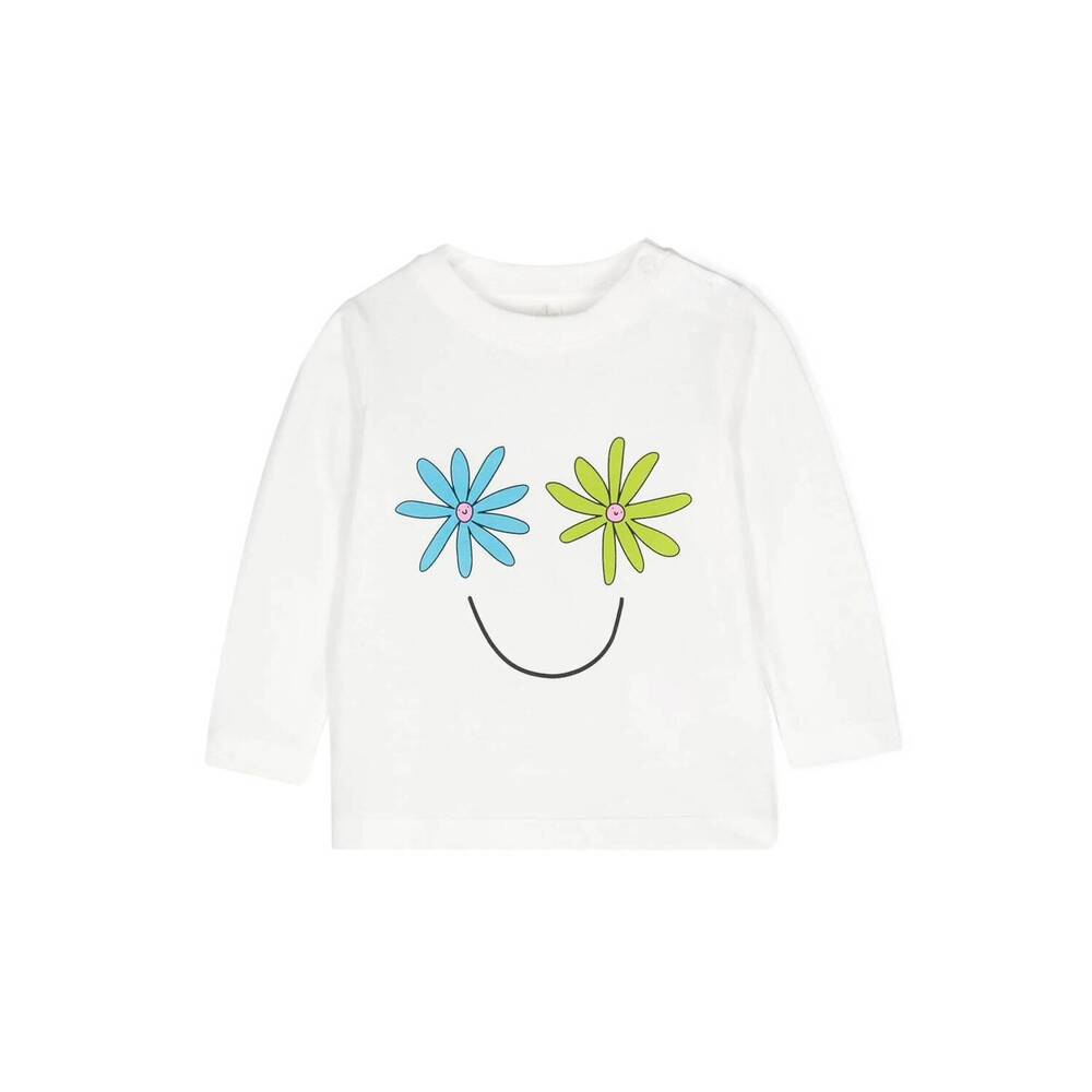 NEW STELLA MCCARTNEY girl's flower smiley face print tee in white